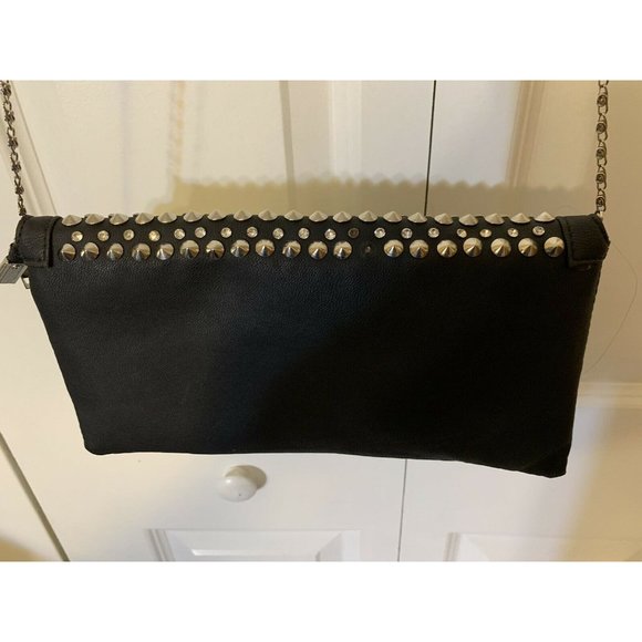 Evening bag-black clutch with snap closure With chain strap Studded Faux Gems - Picture 7 of 7